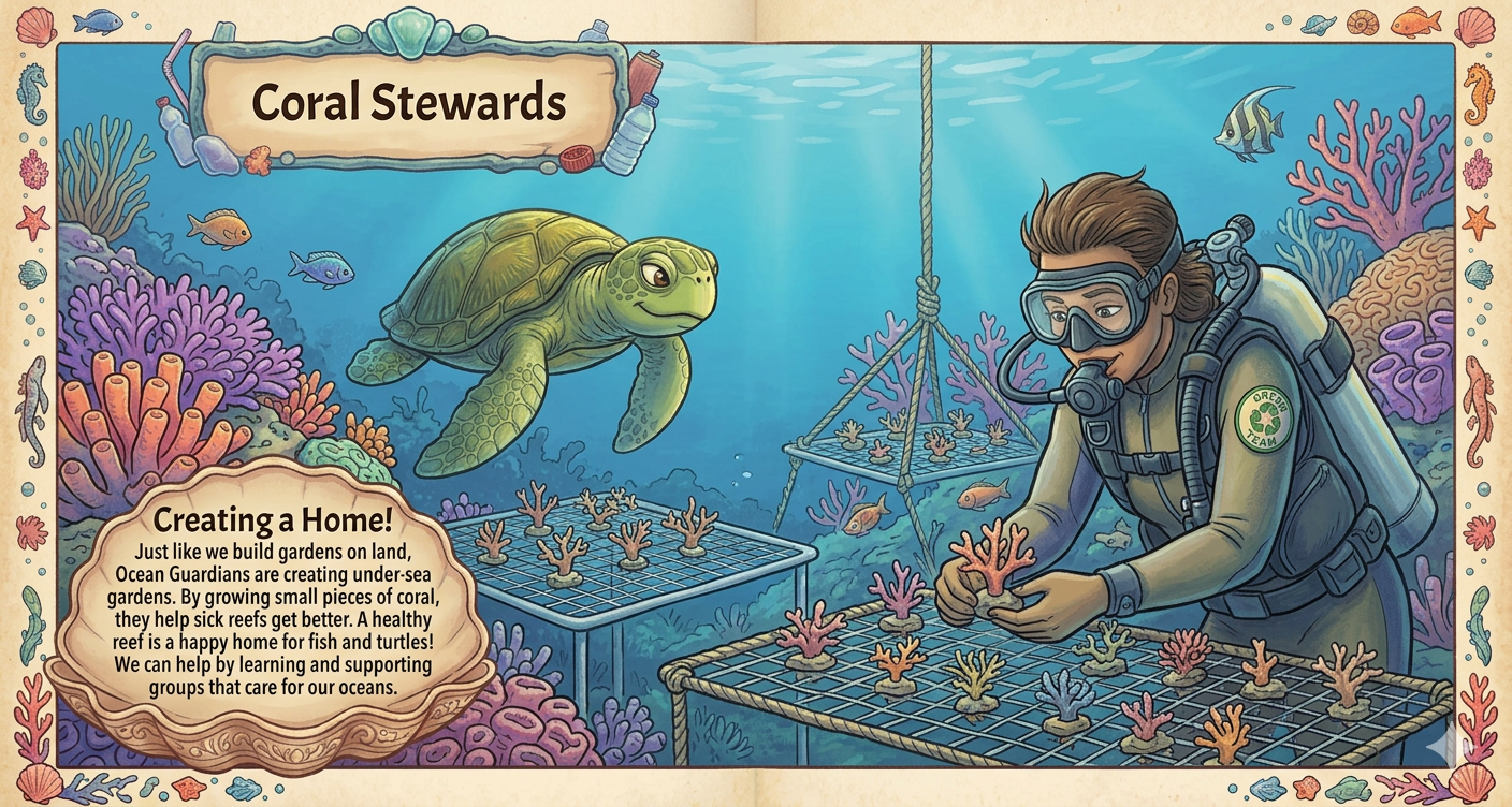 Divers carefully planting new baby corals onto a reef to help it grow back stronger.