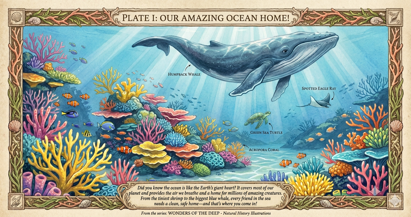 A breathtaking view of a colorful coral reef teeming with tropical fish and clear blue water.