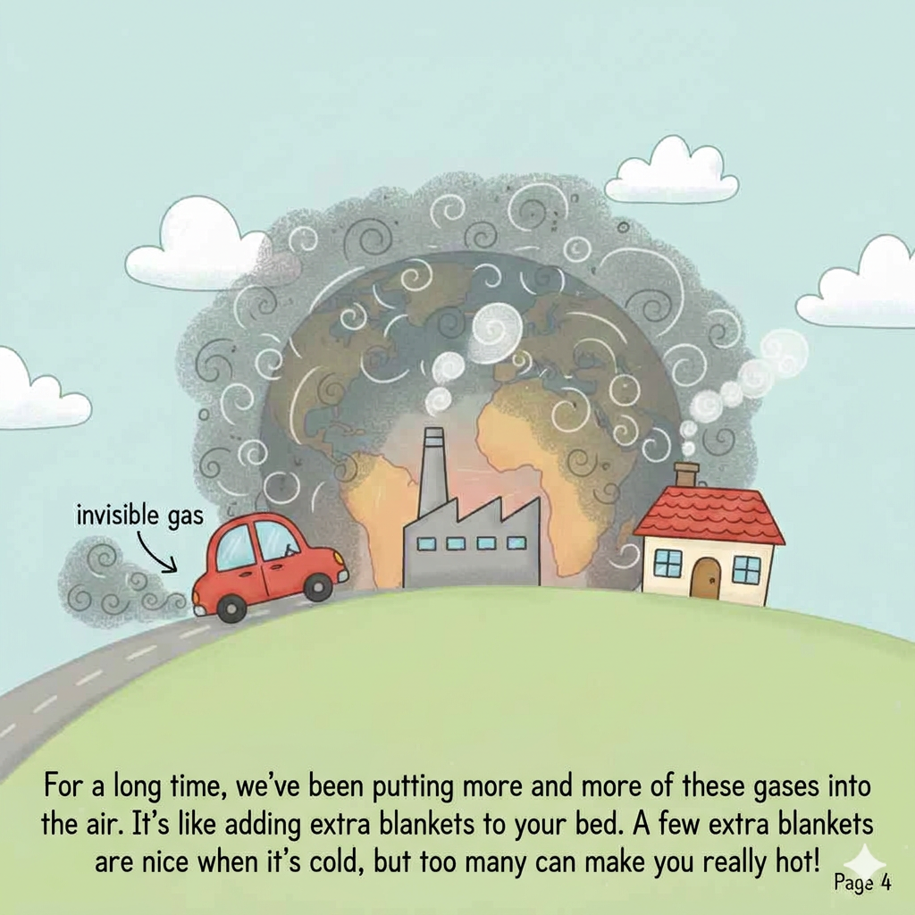 More invisible gases rising from buildings and cars making the Earth's atmosphere blanket look thicker.